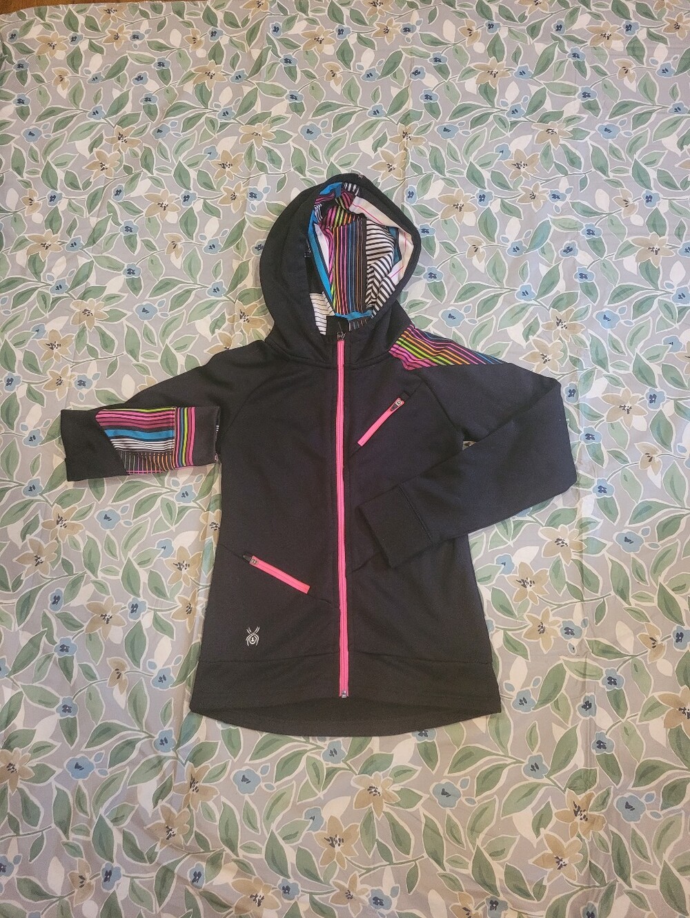Girls Medium Black Spyder Crush Rainbow Full Zip Fleece Stretch Hoodie Jacket